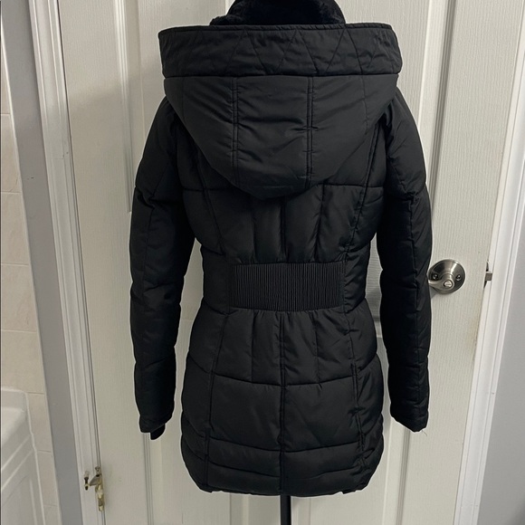 Parka Black Quilted Puffer Jacket With Detachable Hood Wind Water Resistant Sz S - Picture 6 of 16
